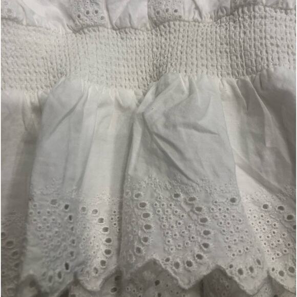 Topshop Shirred Embroidered White Ruffle Blouse Blouson Sleeves Size 6 Victorian - Picture 12 of 15